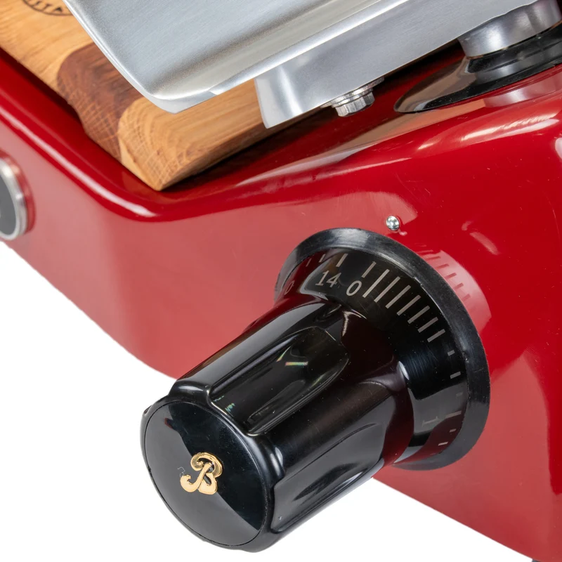 Berkel Aufschnittmaschine Pro Line XS 25 Rot, Der Profi Allesschneider für Ihre Küche + 100% handgefertigtes Fassholzbrett Unikat