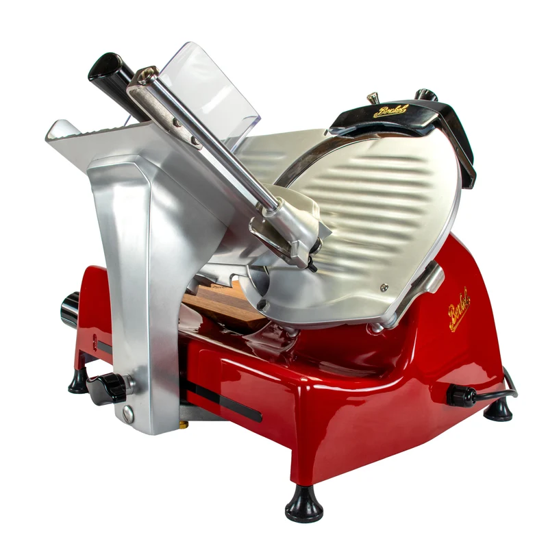 Berkel Aufschnittmaschine Pro Line XS 25 Rot, Der Profi Allesschneider für Ihre Küche + 100% handgefertigtes Fassholzbrett Unikat