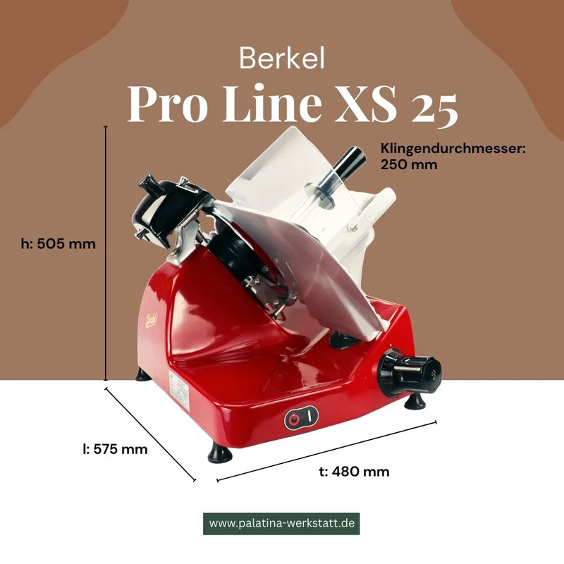 Berkel Aufschnittmaschine Pro Line XS 25 Rot, Der Profi Allesschneider für Ihre Küche + 100% handgefertigtes Fassholzbrett Unikat