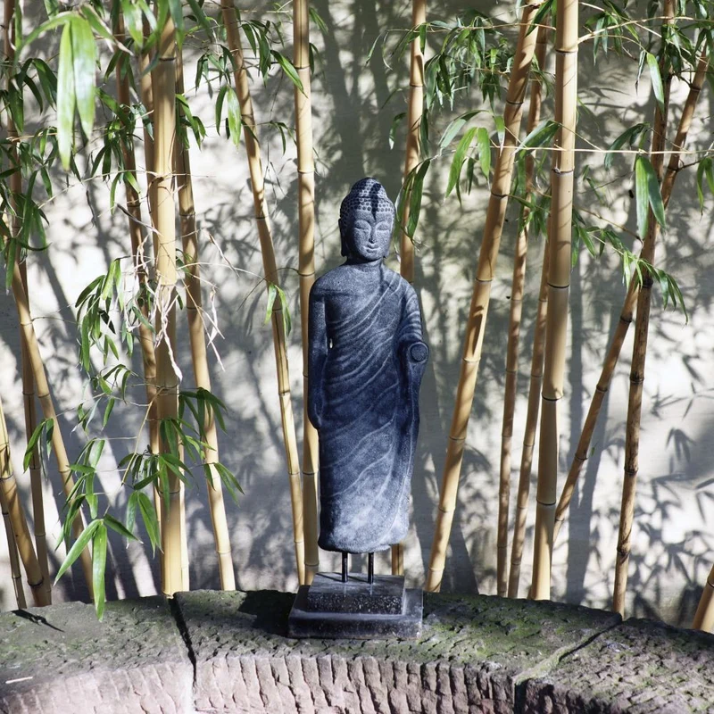 Stehende Buddha Figur aus Lavastein 65cm - Ein Kunstwerk voller Weisheit - Harmonie für Körper Seele Haus & Garten