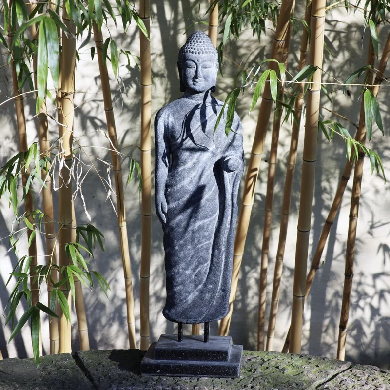 Stehende Buddha Figur aus Lavastein 75cm - Ein Kunstwerk voller Weisheit - Harmonie für Körper Seele Haus & Garten