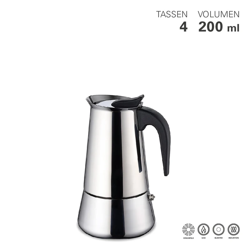 Espressokocher 4 Tassen Edelstahl - Induktion