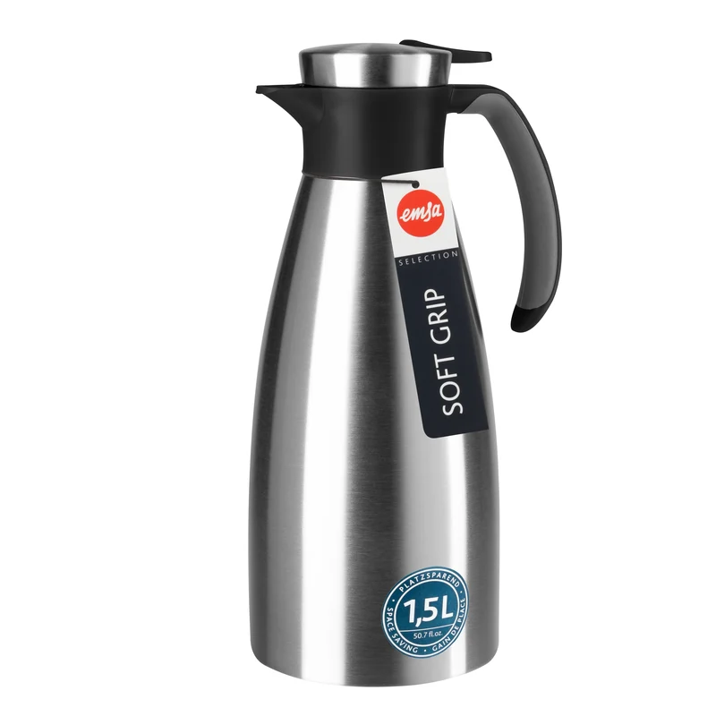 Soft Grip Isolierkanne Edelstahl 1,5 Liter schwarz
