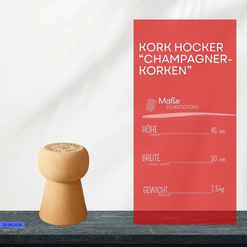 Hochwertiger Hocker aus Kork in Form eines Champagnerkorkens