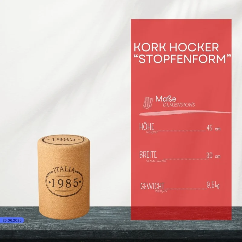 Hochwertiger Hocker aus Kork in Stopfenform