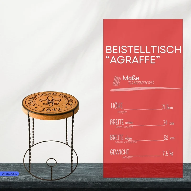 Hochwertiger Beistelltisch aus Kork+ 2 Hocker "Agraffe"