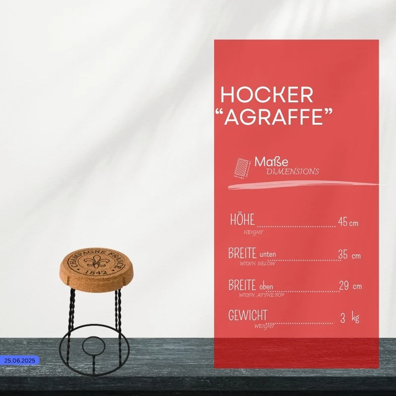 Hochwertiger Beistelltisch aus Kork+ 2 Hocker "Agraffe"