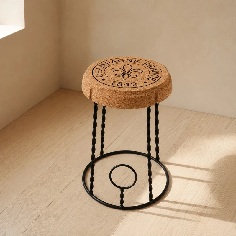 Hochwertiger Beistelltisch aus Kork+ 2 Hocker "Agraffe"