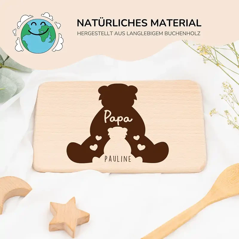 Frühstücksbrettchen Holz Papa Bär mit Gravur - Geschenk Vatertag