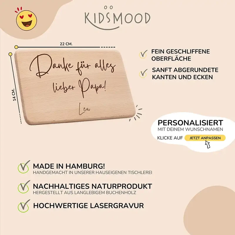 Frühstücksbrettchen Holz Danke für alles mit Gravur - Geschenk Vatertag