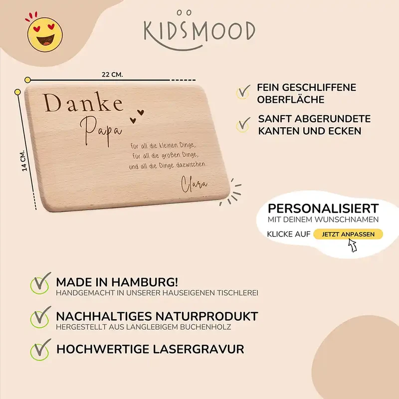 Frühstücksbrettchen Holz Danke Papa mit Gravur - Geschenk Vatertag