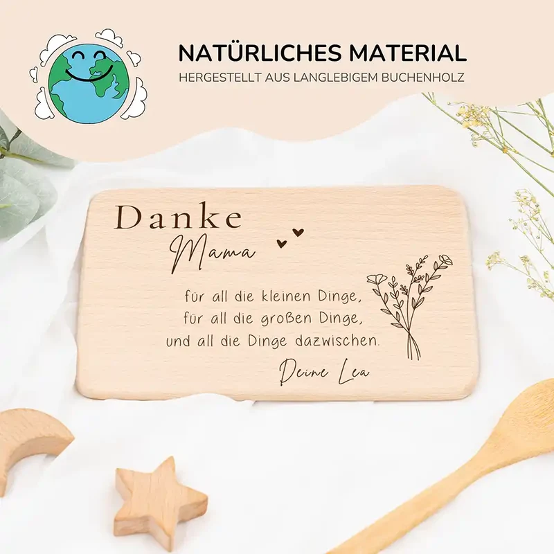 Frühstücksbrettchen Holz Danke Mama mit Gravur - Geschenk Muttertag