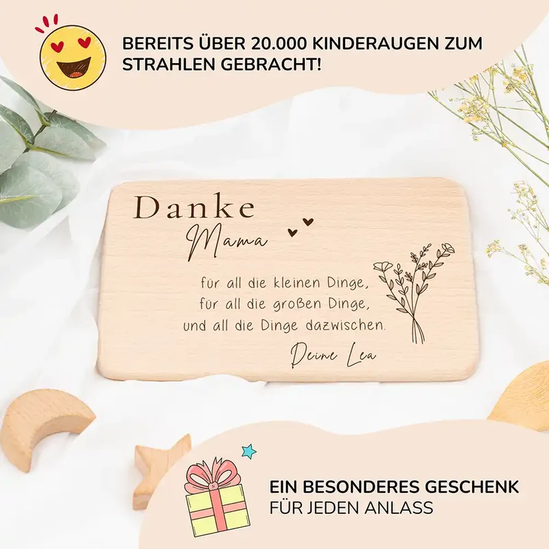Frühstücksbrettchen Holz Danke Mama mit Gravur - Geschenk Muttertag