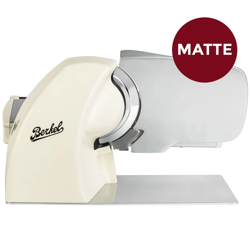 Berkel Home Line 200 Plus Creme Matt, Aufschnittmaschine - Neues Modell - Schneidemaschine + 100% handgefertigtes Schneidebrett Unikat