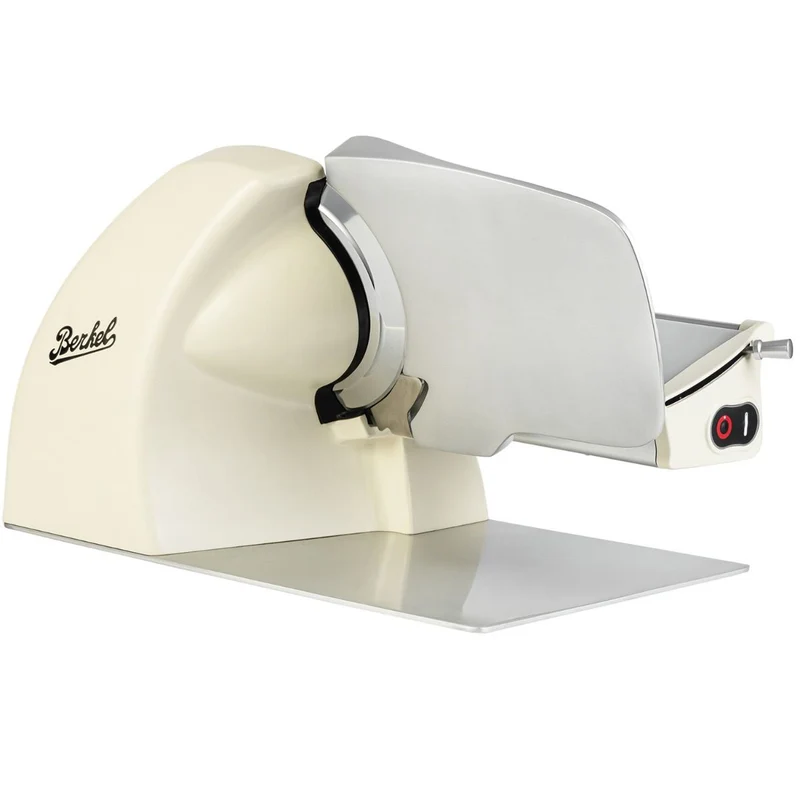 Berkel Home Line 200 Plus Creme Matt, Aufschnittmaschine - Neues Modell - Schneidemaschine + 100% handgefertigtes Schneidebrett Unikat