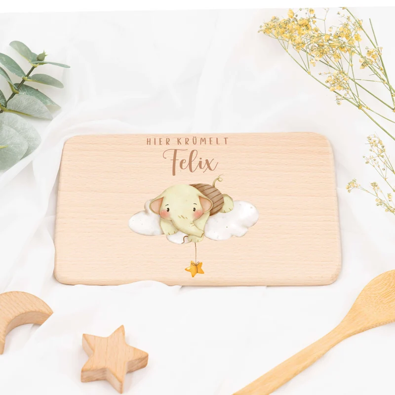 Frühstücksbrettchen Holz personalisiert - Einhorn Regenbogen