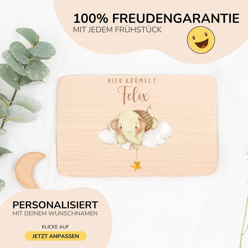 Frühstücksbrettchen Holz personalisiert - Einhorn Regenbogen