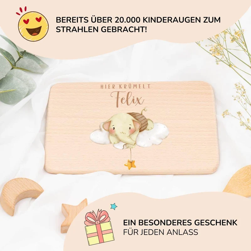 Frühstücksbrettchen Holz personalisiert - Einhorn Regenbogen