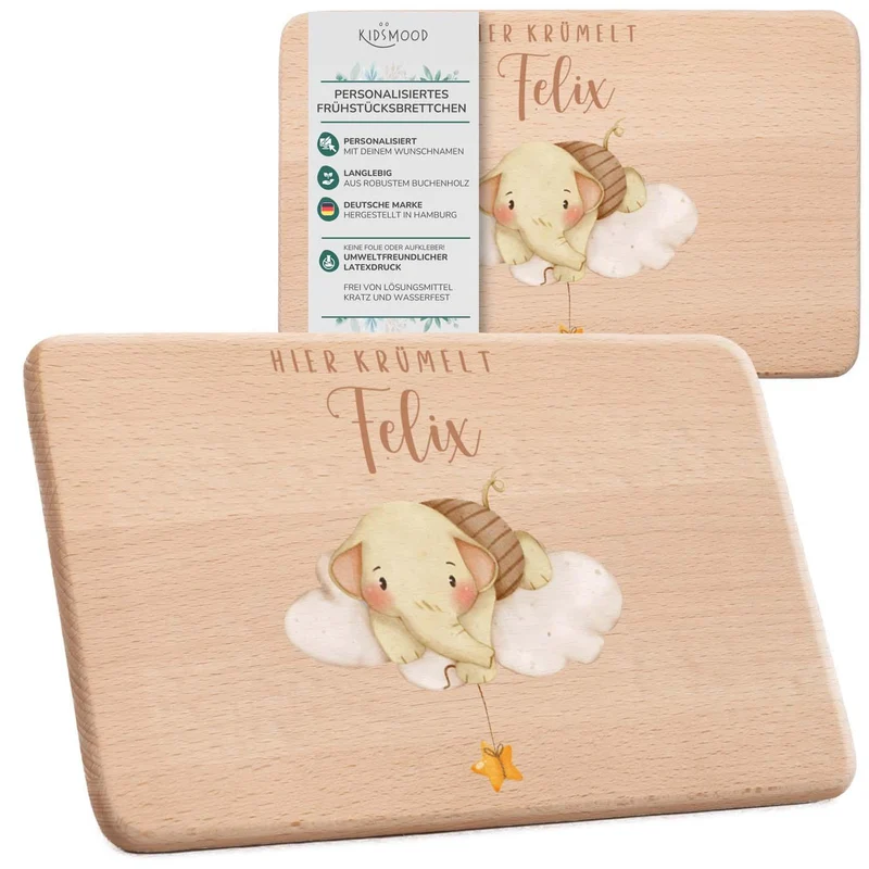 Frühstücksbrettchen Holz personalisiert - Einhorn Regenbogen