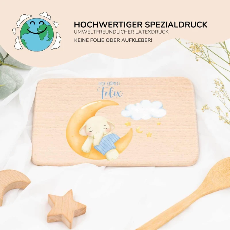 Frühstücksbrettchen Holz personalisiert Süßer Elefant