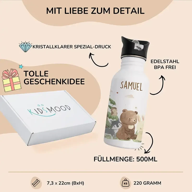 Trinkflasche Kinder Edelstahl - niedliche Motive