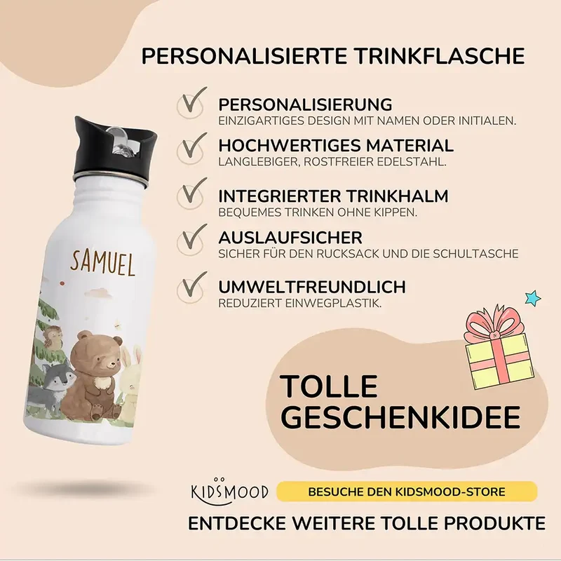 Trinkflasche Kinder Edelstahl - niedliche Motive