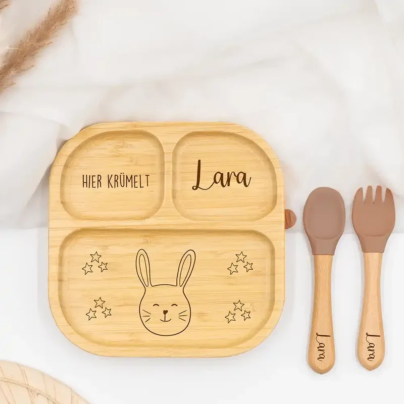 Kinderteller mit Saugnapf - Mit Namen und niedlichen Tiermotiven