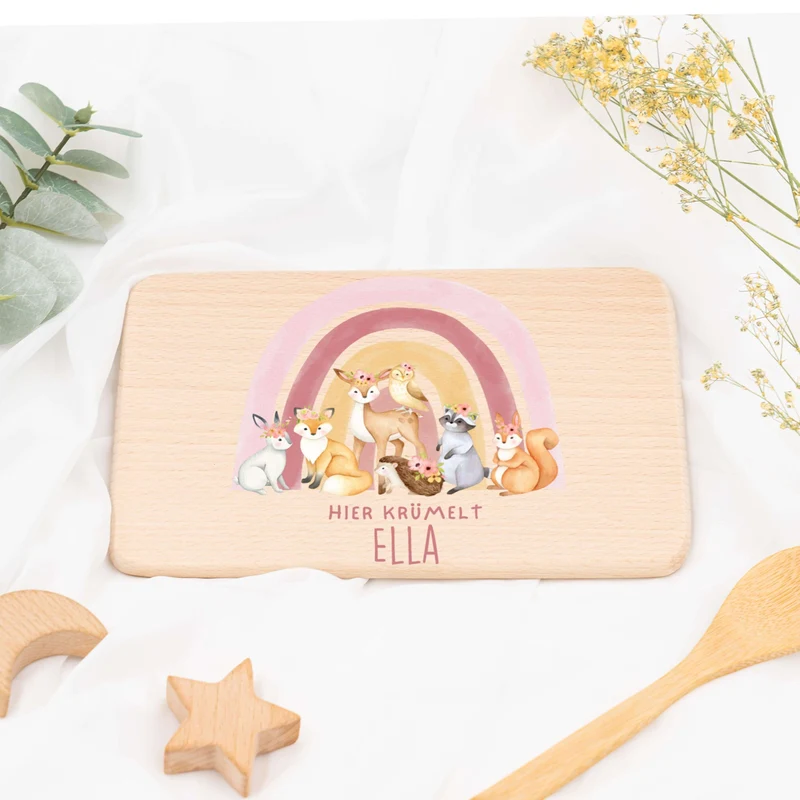 Frühstücksbrettchen Holz personalisiert - niedliche Tiermotive