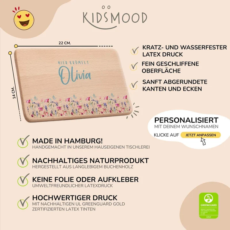 Frühstücksbrettchen Holz personalisiert - Blumenpark