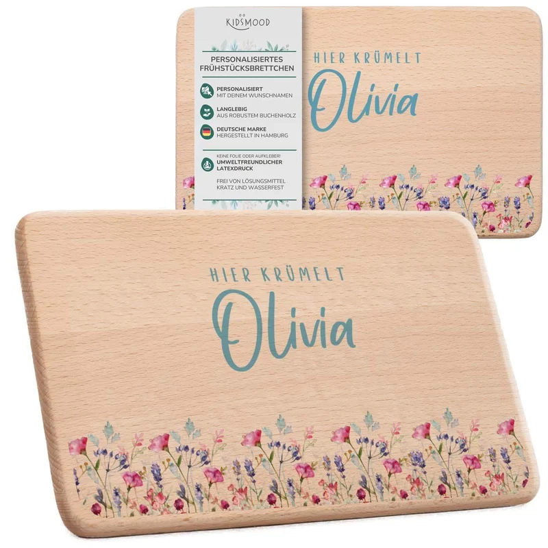 Frühstücksbrettchen Holz personalisiert - Blumenpark