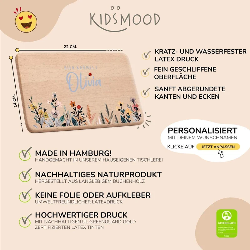 Frühstücksbrettchen Holz personalisiert - Flora
