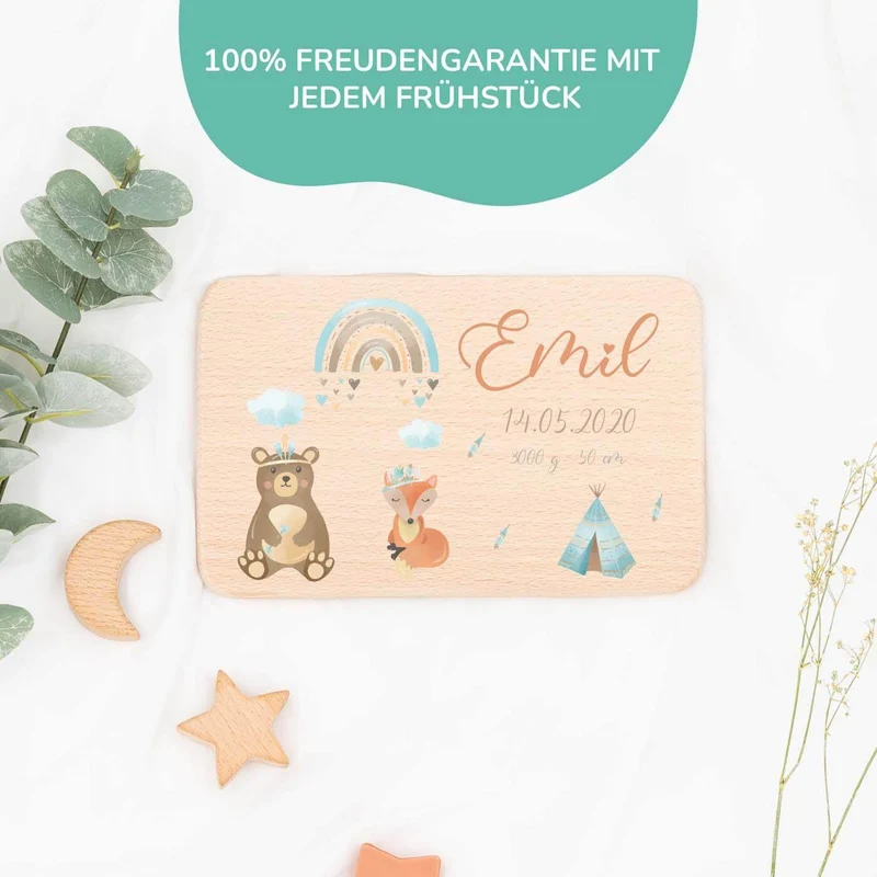 Frühstücksbrettchen Holz personalisiert - Tipi
