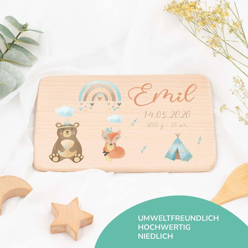Frühstücksbrettchen Holz personalisiert - Tipi
