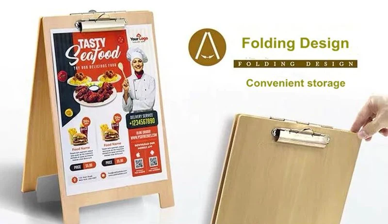 Tischaufsteller Holz A5 doppelseitig mit Clip – Menühalter & Flyerhalter