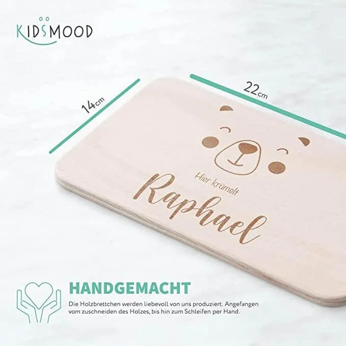 Frühstücksbrettchen Holz personalisiert Bärengesicht