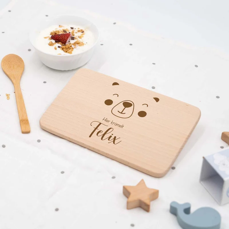 Frühstücksbrettchen Holz personalisiert Bärengesicht