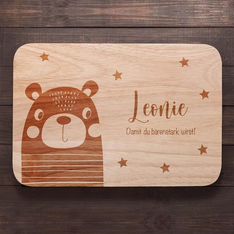 Frühstücksbrettchen Holz personalisiert Bärchen