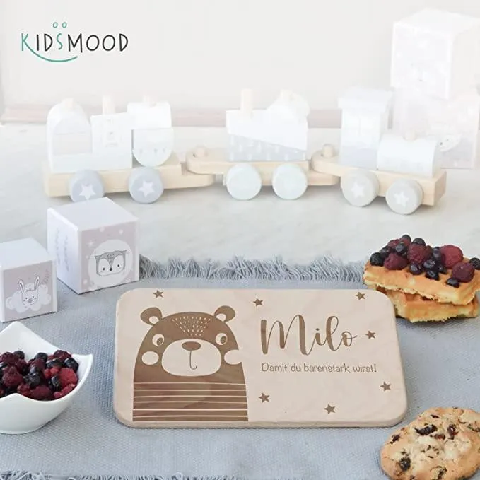 Frühstücksbrettchen Holz personalisiert Bärchen