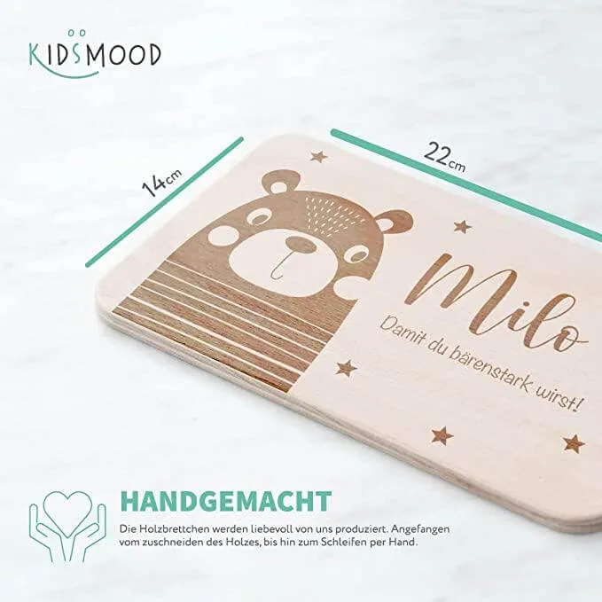 Frühstücksbrettchen Holz personalisiert Bärchen