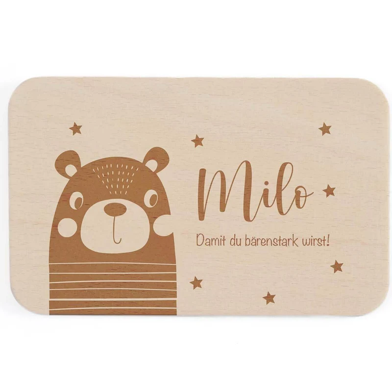 Frühstücksbrettchen Holz personalisiert Bärchen