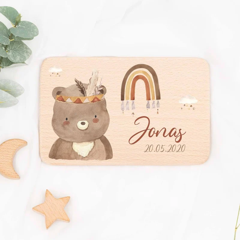 Frühstücks-Starter Set - Boho Bär: Tasse, Brettchen und Kinderteller
