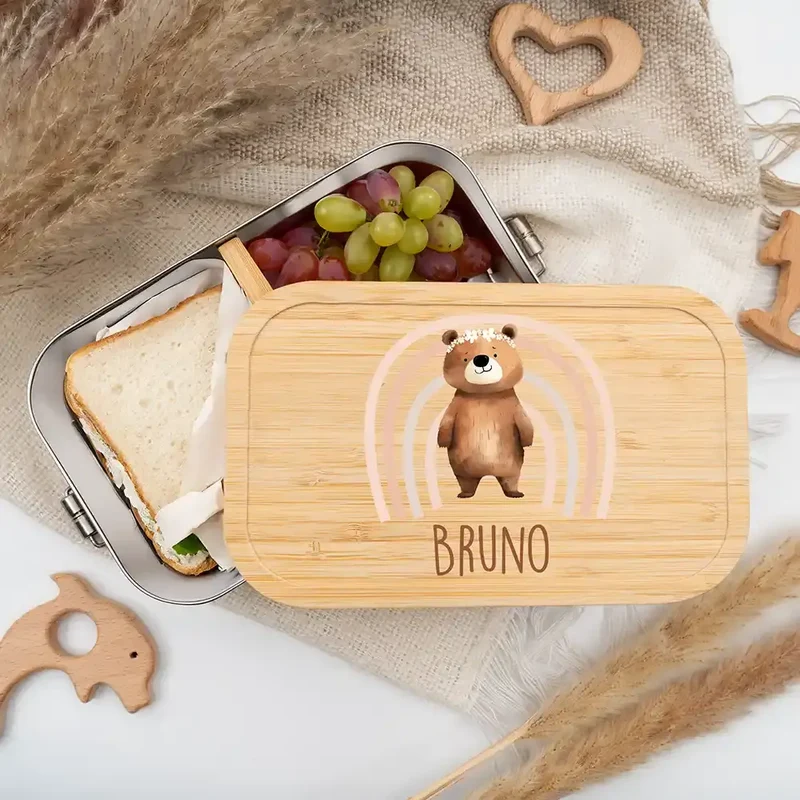 Brotdose personalisiert Bär Regenbogen