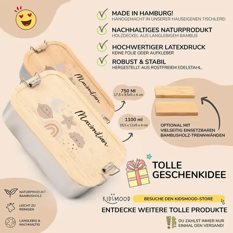 BrBrotdose Kinder personalisiert - Mond Wolke Stern Regenbogen