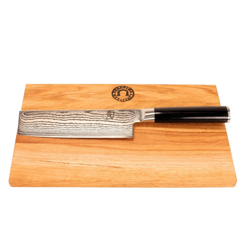 Kai Shun Classic Nakiri Messer Set – DM0728 16,5 cm Damast (32 Lagen) + Eichenbrett 30x20cm