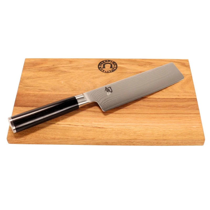 Kai Shun Classic Nakiri Messer Set – DM0728 16,5 cm Damast (32 Lagen) + Eichenbrett 30x20cm