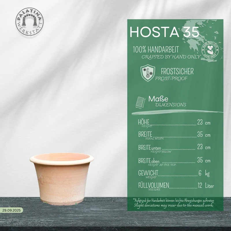 Terrakotta Blumentopf „Hosta“ 35 cm – Handgemacht & Frostfest