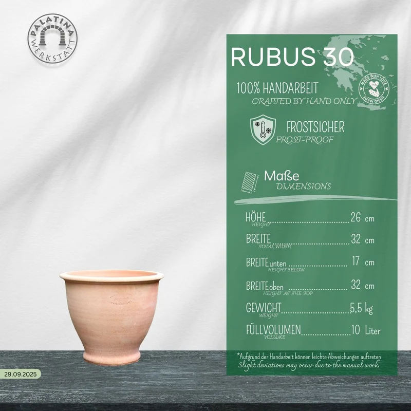 Terrakotta Pflanztopf „Rubus“ 30 cm – Handgemacht & Frostfest