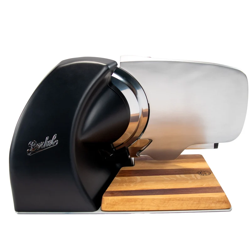 Berkel Home Line 250 Plus Schwarz Matt, Aufschnittmaschine, Schneidemaschine + 100% handgefertigtes Schneidebrett