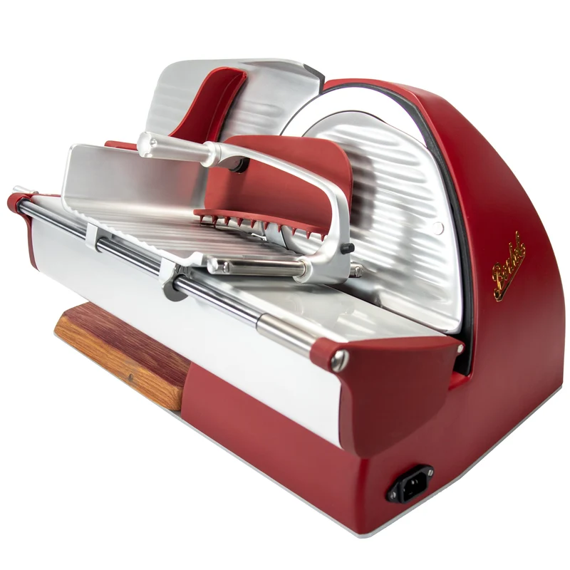 Berkel Home Line 200 Plus rot Matt – Aufschnittmaschine + Schneidebrett + Wellenschliff-Bausatz für Brot