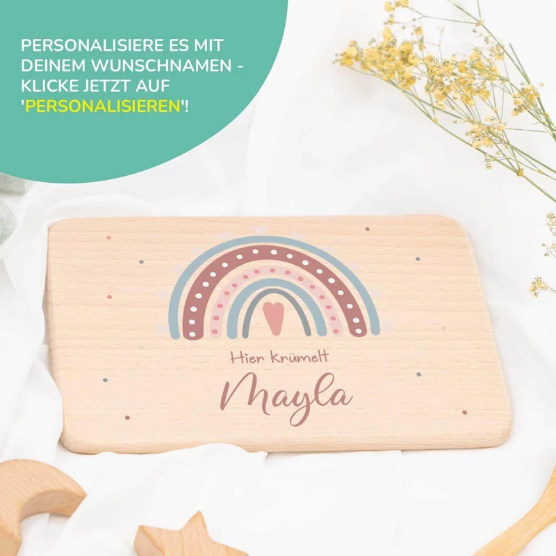 Frühstücksbrettchen Holz Regenbogen